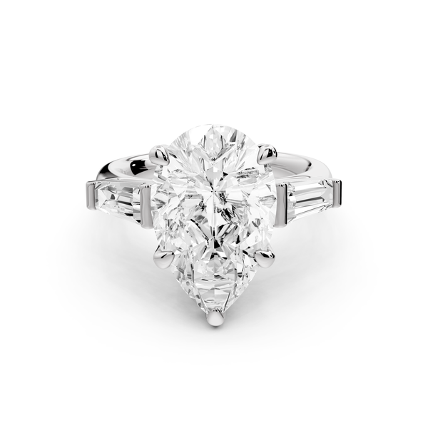 Naomi - 5ct 14k white gold pear diamond with Tapered Baguettes side stones Engagement Ring