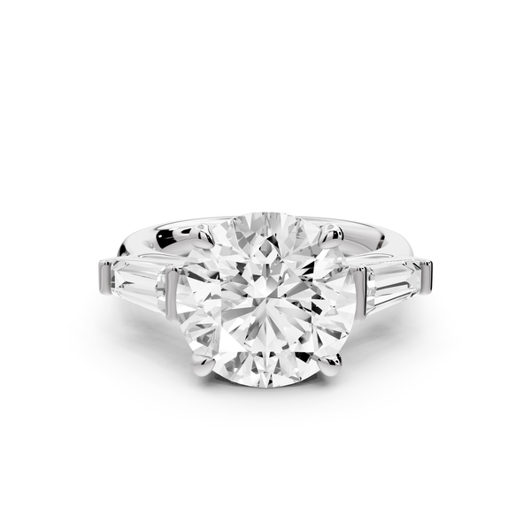 Naomi - 5ct 14k white gold round diamond with Tapered Baguettes side stones Engagement Ring