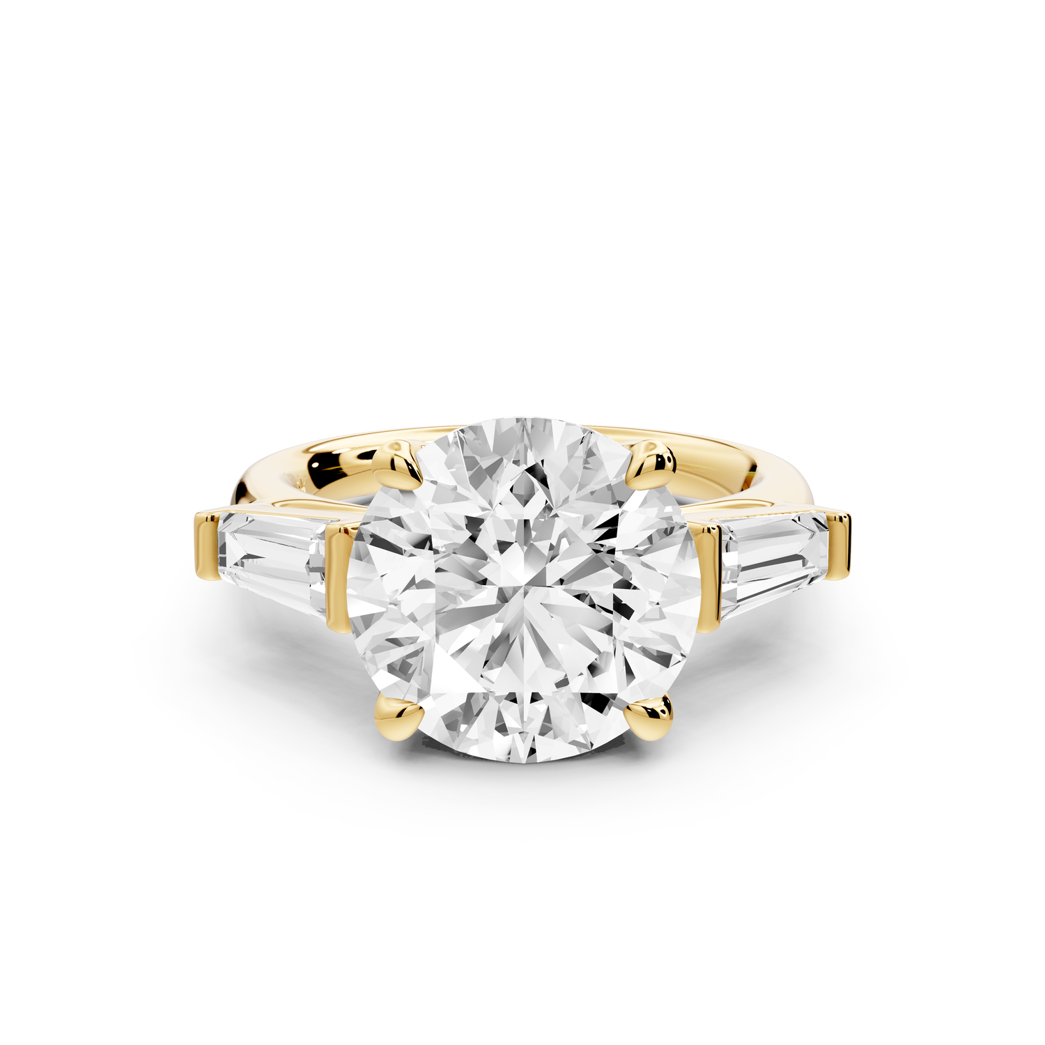 Naomi - 5ct 14k yellow gold round diamond with Tapered Baguettes side stones Engagement Ring