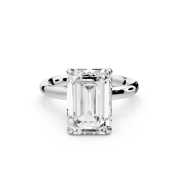 Shira - 3ct 14k white gold emerald diamond with hidden halo and diamond crown talon prong solitaire Engagement ring
