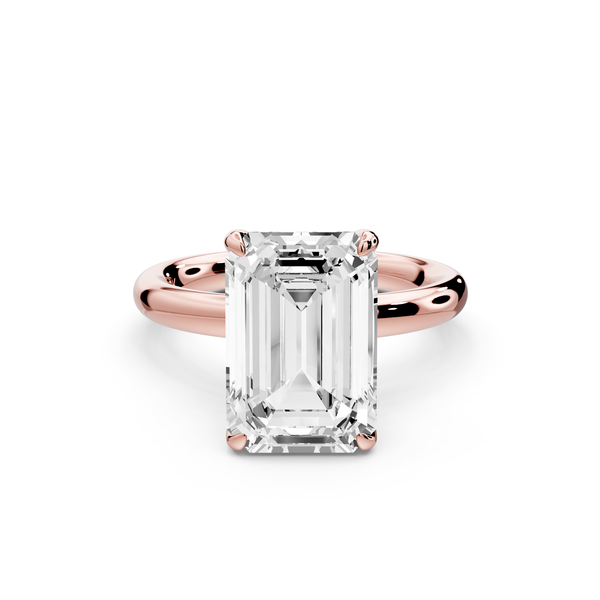 Shira - 4ct 14k rose gold emerald diamond with hidden halo and diamond crown talon prong solitaire Engagement ring