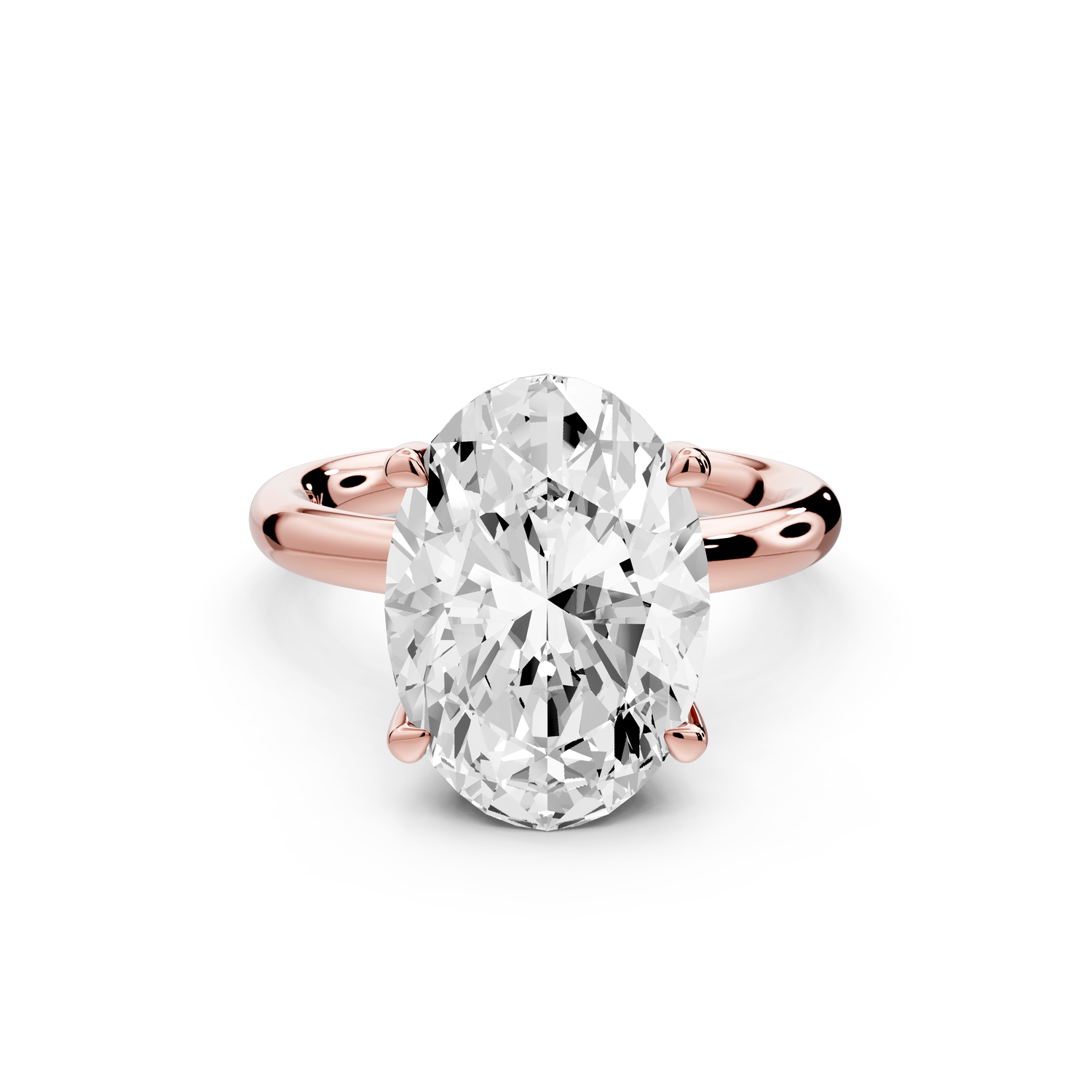 Shira - 4ct 14k rose gold oval diamond with hidden halo and diamond crown talon prong solitaire Engagement ring