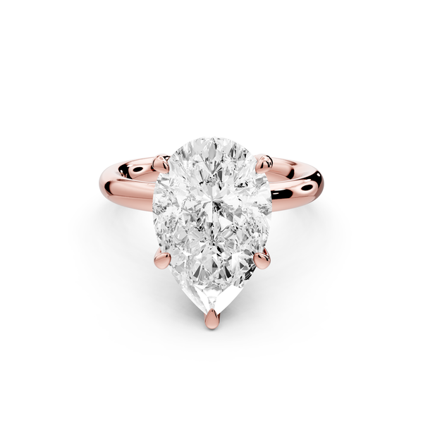 Shira - 4ct 14k rose gold pear diamond with hidden halo and diamond crown talon prong solitaire Engagement ring