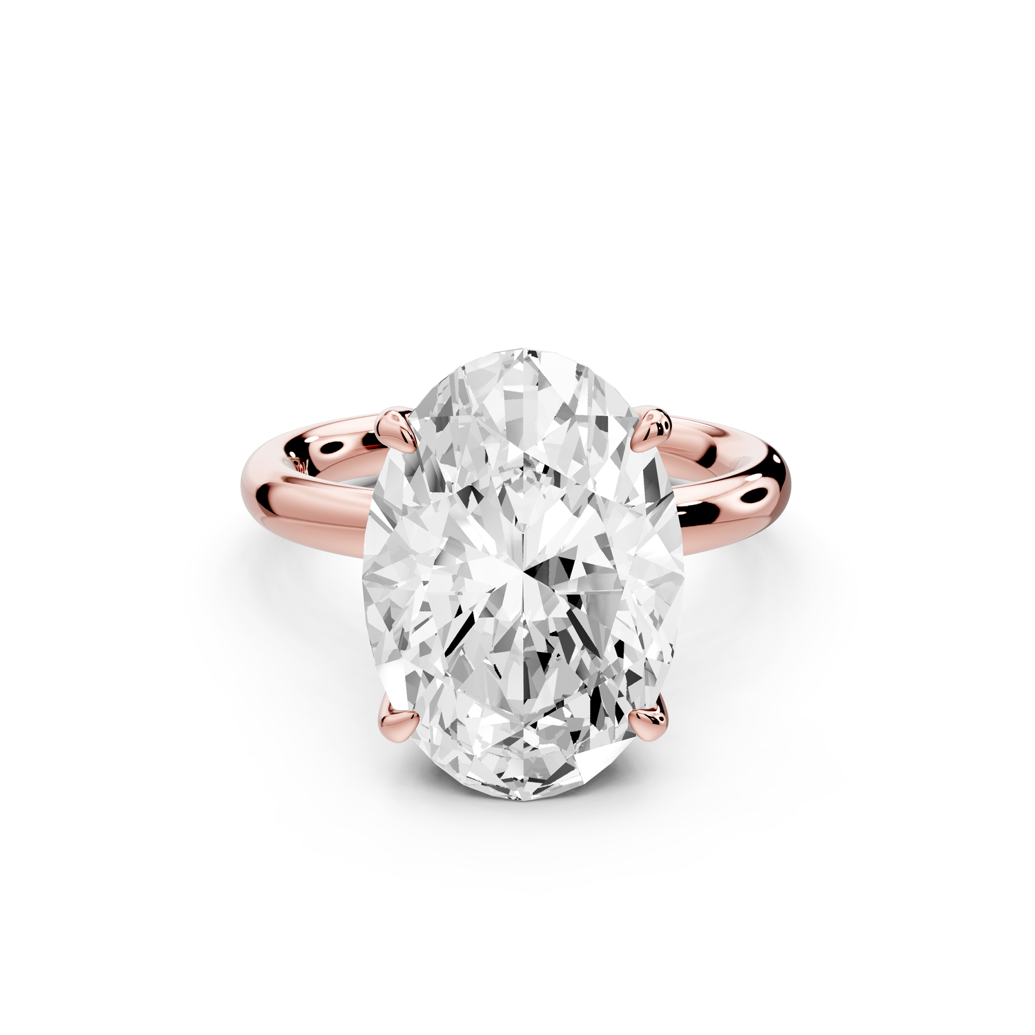 Shira - 5ct 14k rose gold oval diamond with hidden halo and diamond crown talon prong solitaire Engagement ring