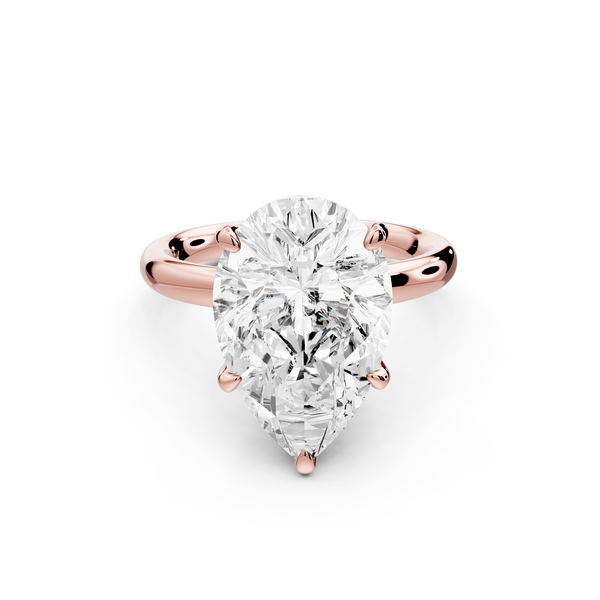 Shira - 5ct 14k rose gold pear diamond with hidden halo and diamond crown talon prong solitaire Engagement ring