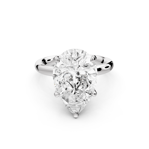 Shira - 5ct 14k white gold pear diamond with hidden halo and diamond crown talon prong solitaire Engagement ring