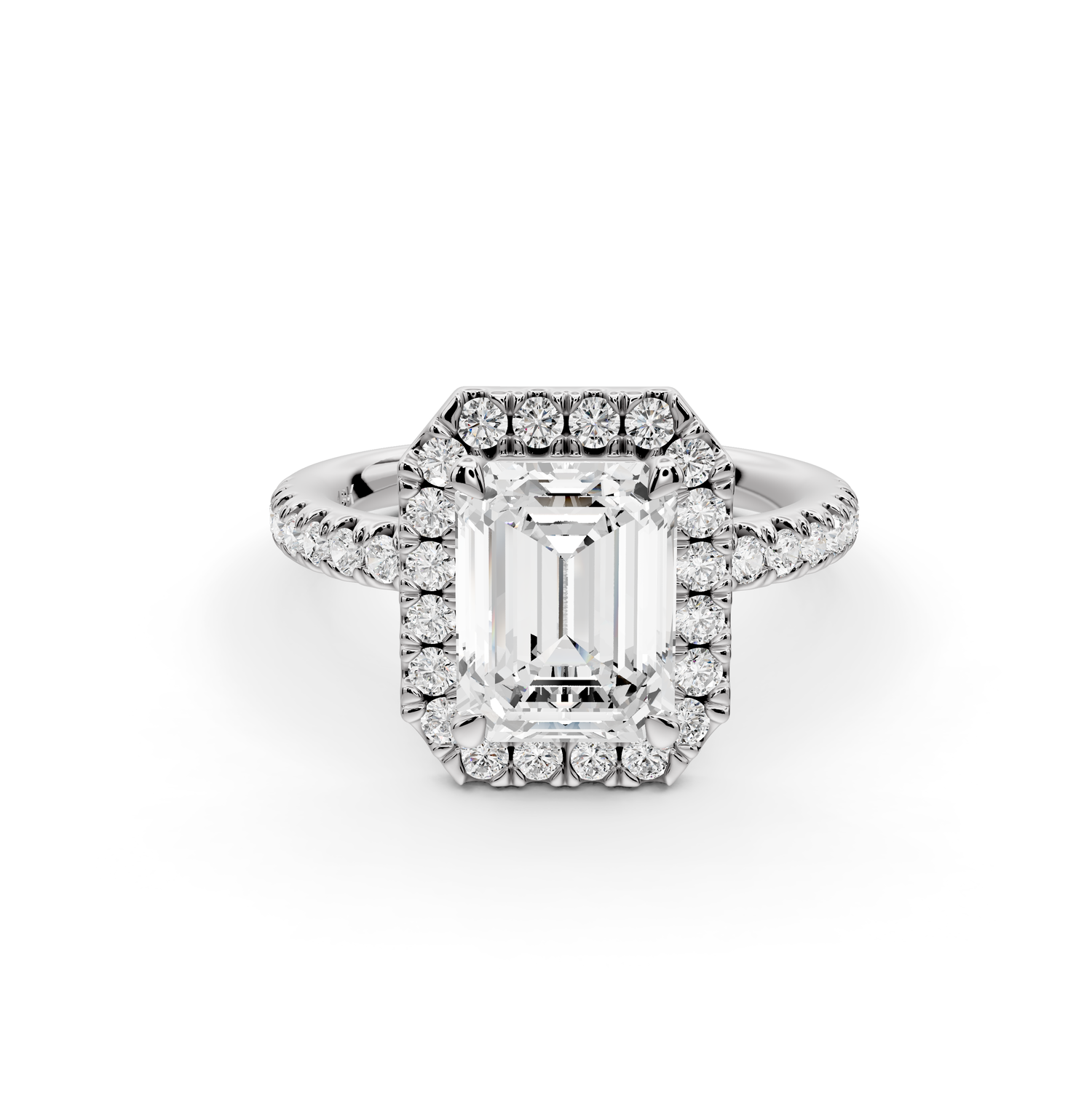 Marina - 2ct 14k white gold emerald halo Pavé half band Engagement ring