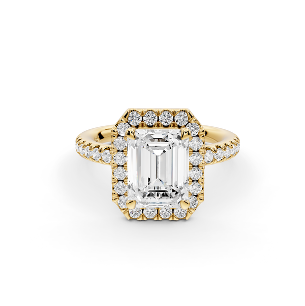 Marina - 2ct 14k yellow gold emerald halo Pavé half band Engagement ring