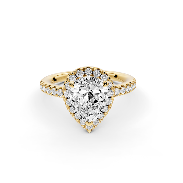 Marina - 2ct 14k yellow gold pear halo Pavé half band Engagement ring