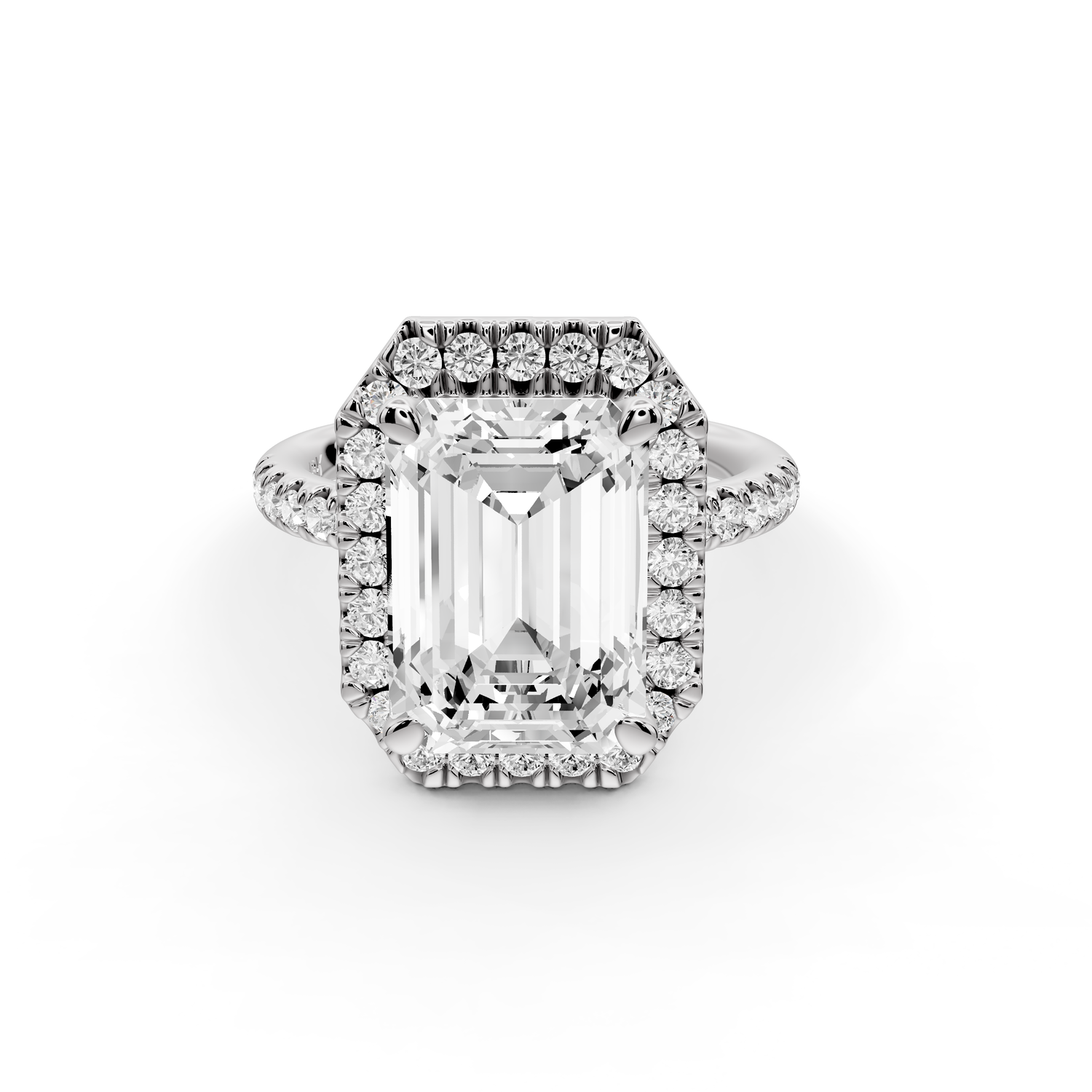 Marina - 3ct 14k white gold emerald halo Pavé half band Engagement ring