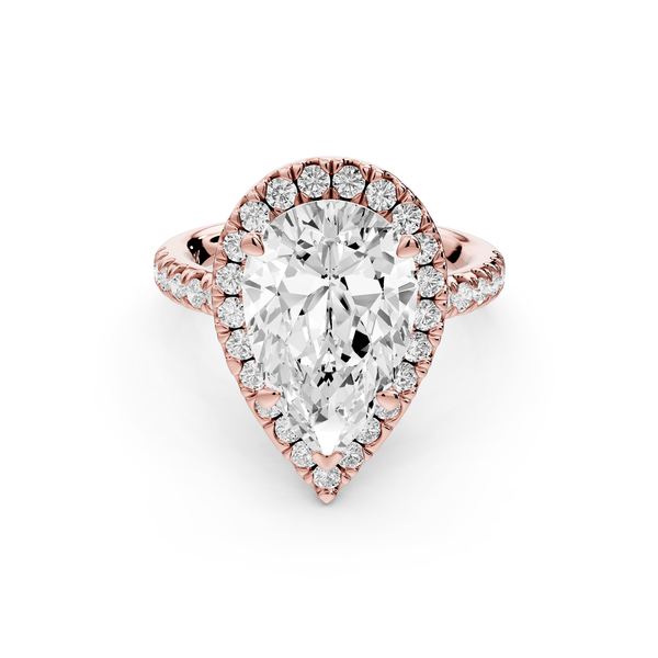 Marina - 3ct 14k rose gold pear halo Pavé half band Engagement ring