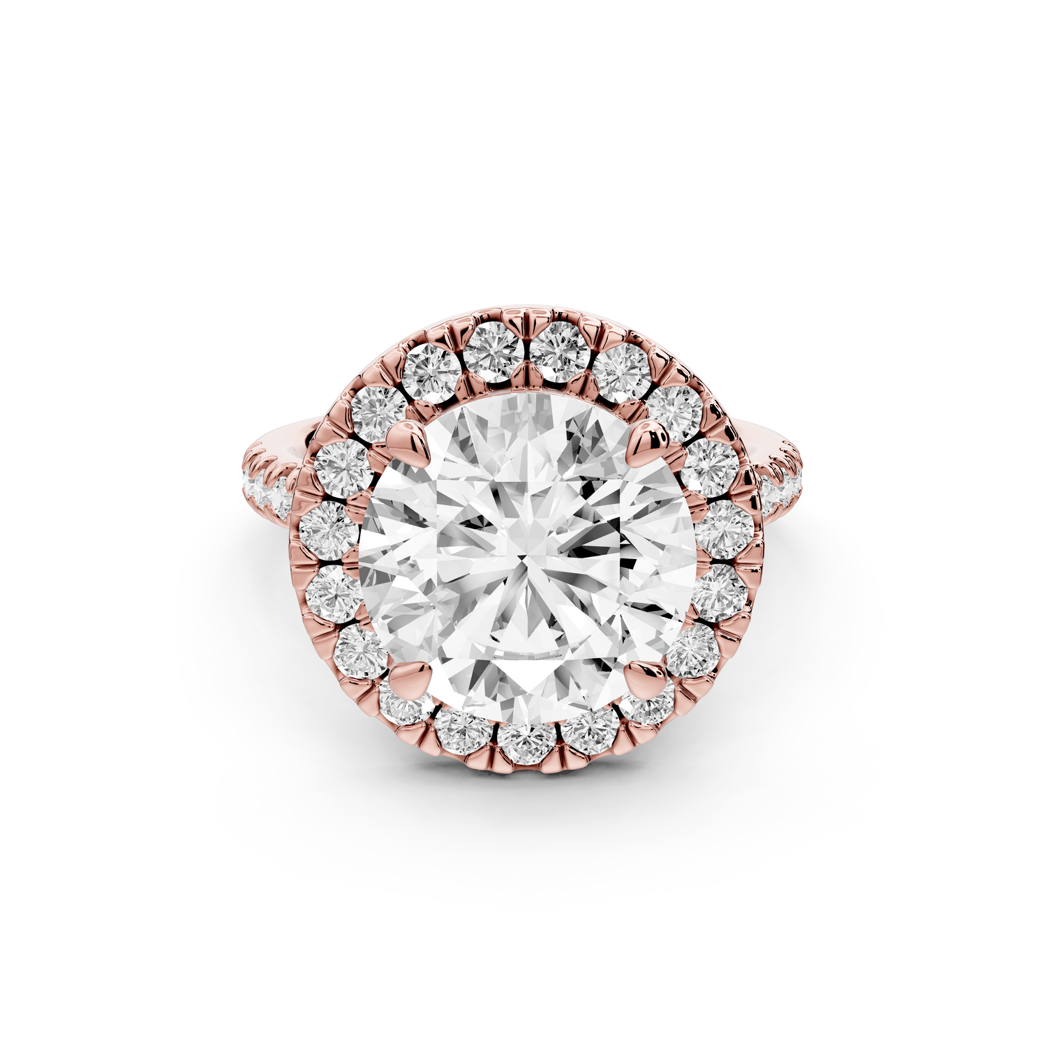 Marina - 3ct 14k rose gold round halo Pavé half band engagment ring