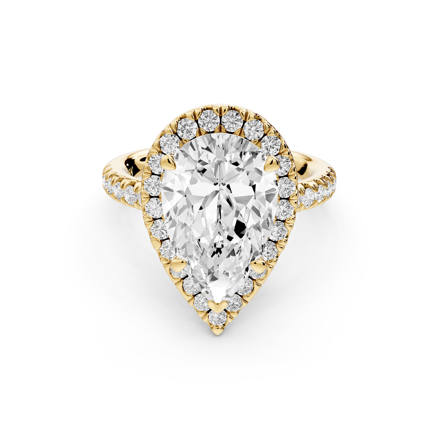 Marina - 4ct 14k yellow gold pear halo Pavé half band Engagement ring