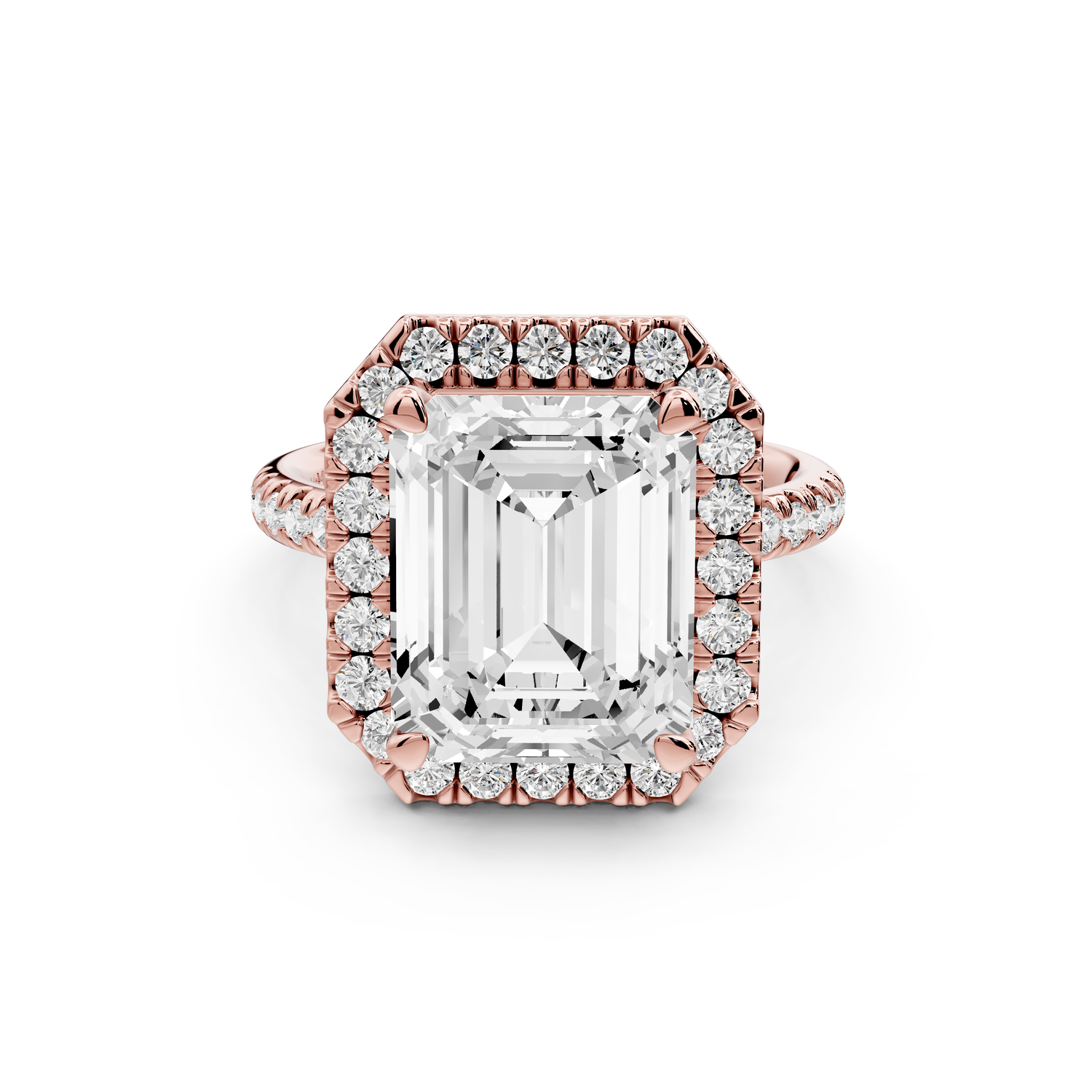 Marina - 5ct 14k rose gold emerald halo Pavé half band Engagement ring