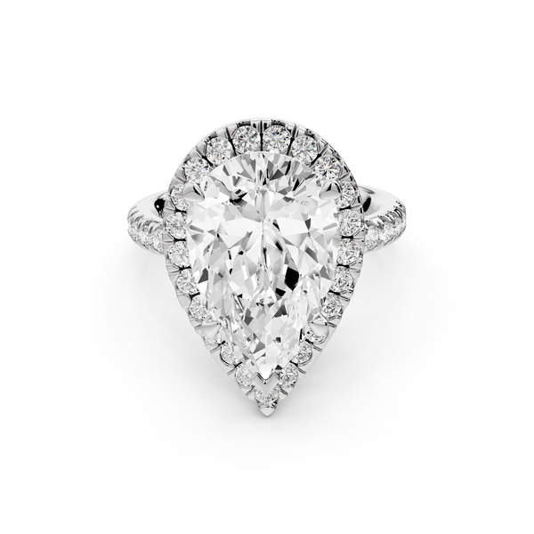 Marina - 5ct 14k white gold pear halo Pavé half band Engagement ring