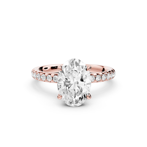 Arina - 2ct 14k rose gold oval Diamond with a wrap around halo and pavé Engagement ring