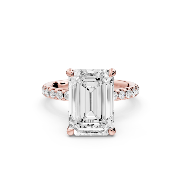 Arina - 3ct 14k rose gold emerald Diamond with a wrap around halo and pavé Engagement ring