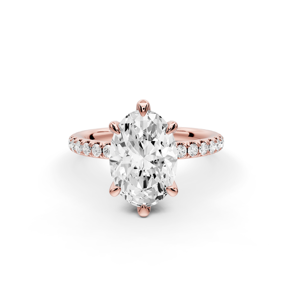 Elise - 2ct 14k rose gold oval diamond 6-Talon Prong Diamond Crown with Pavé Engagement Ring