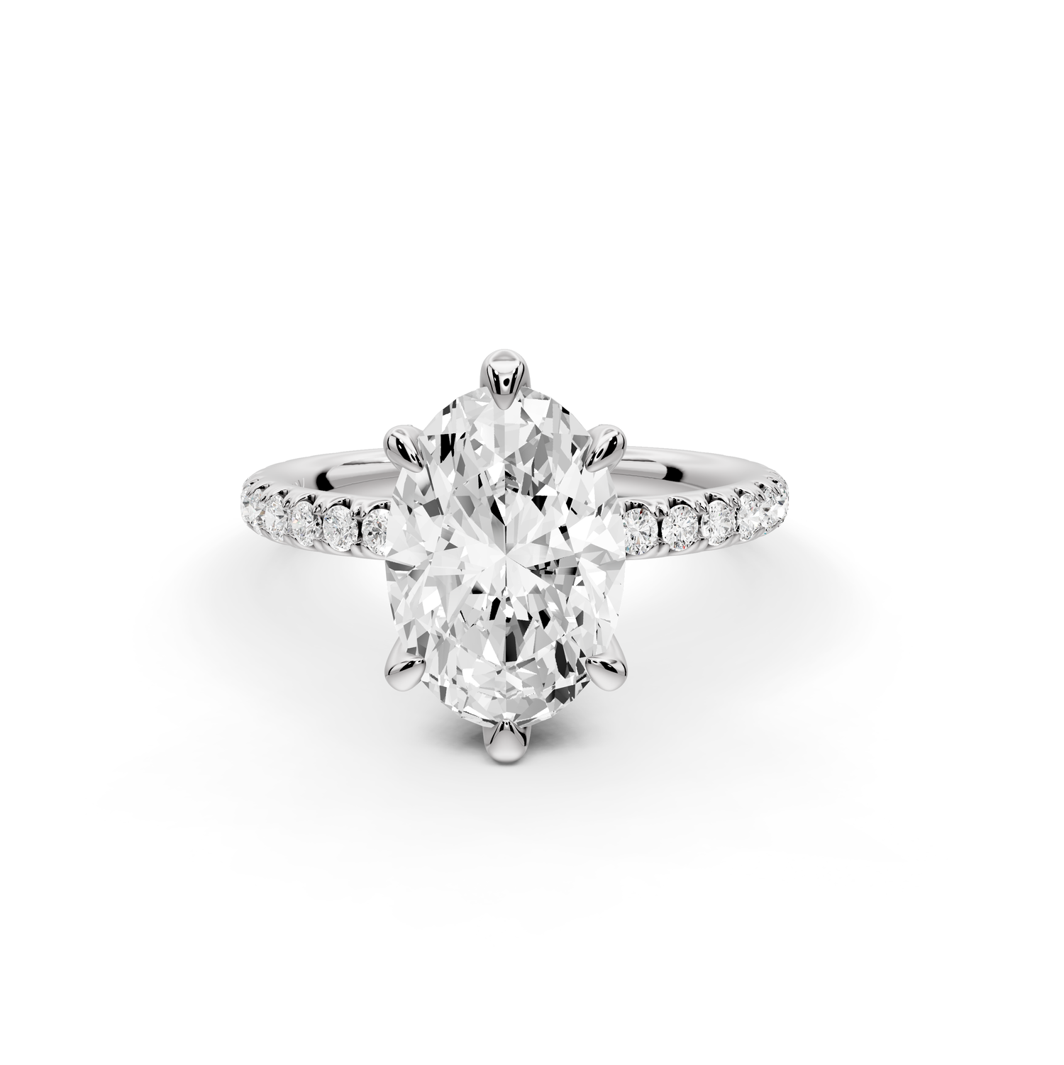 Elise - 2ct 14k white gold oval diamond 6-Talon Prong Diamond Crown with Pavé Engagement Ring