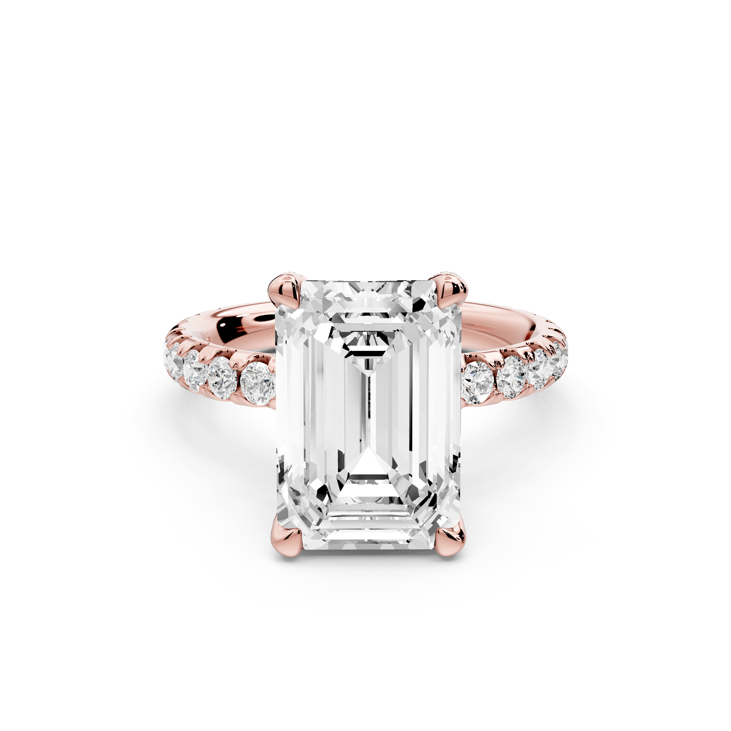 Elise - 3ct 14k rose gold emerald diamond 6-Talon Prong Diamond Crown with Pavé Engagement Ring