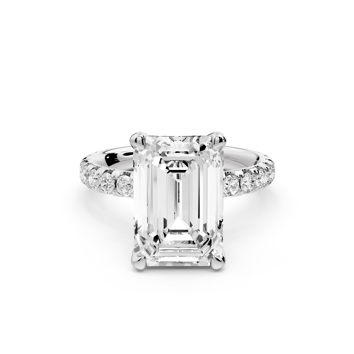 Elise - 3ct 14k white gold emerald diamond 6-Talon Prong Diamond Crown with Pavé Engagement Ring
