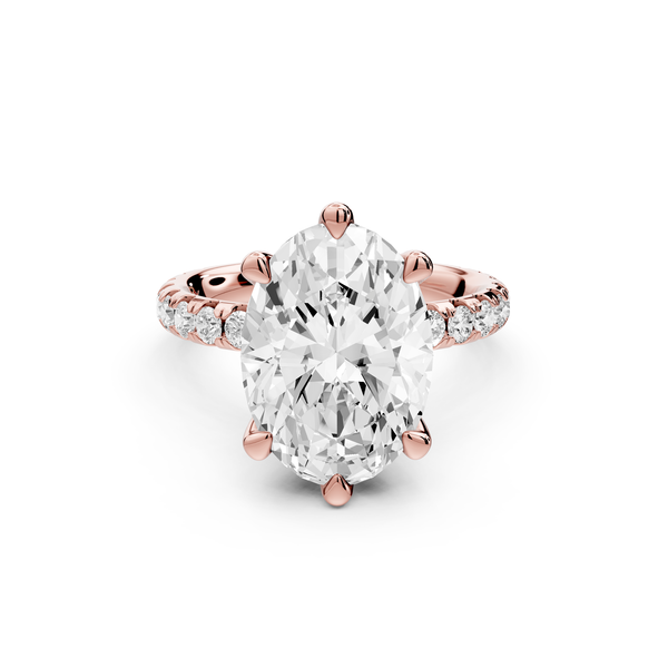 Elise - 3ct 14k rose gold oval diamond 6-Talon Prong Diamond Crown with Pavé Engagement Ring
