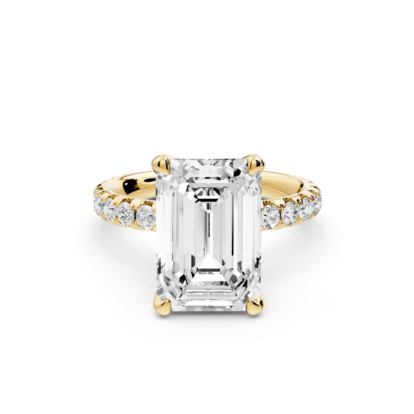 Elise - 4ct 14k yellow gold emerald diamond 6-Talon Prong Diamond Crown with Pavé Engagement Ring