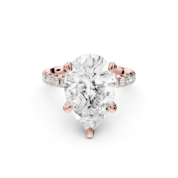 Elise - 4ct 14k rose gold pear diamond 6-Talon Prong Diamond Crown with Pavé Engagement Ring