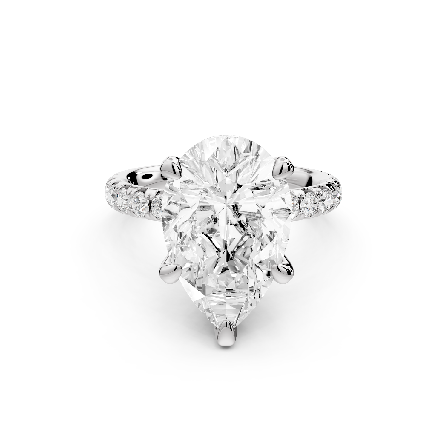 Elise - 4ct 14k white gold pear diamond 6-Talon Prong Diamond Crown with Pavé Engagement Ring