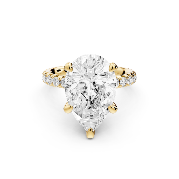 Elise - 4ct 14k yellow gold pear diamond 6-Talon Prong Diamond Crown with Pavé Engagement Ring