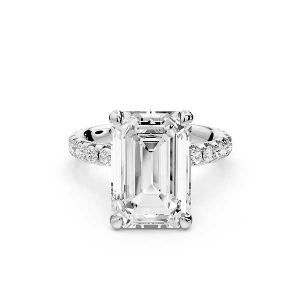 Elise - 5ct 14k white gold emerald diamond 6-Talon Prong Diamond Crown with Pavé Engagement Ring
