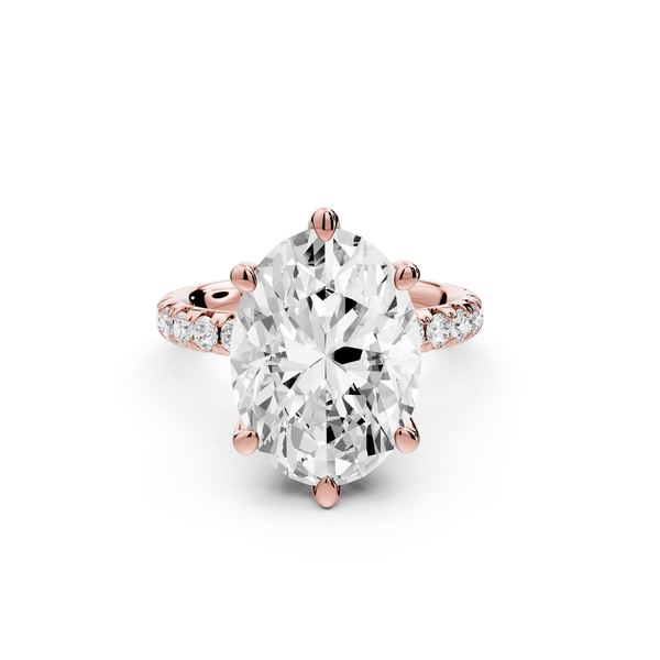 Elise - 5ct 14k rose gold oval diamond 6-Talon Prong Diamond Crown with Pavé Engagement Ring