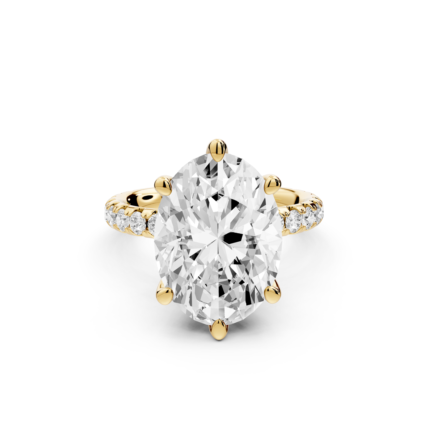 Elise - 5ct 14k yellow gold oval diamond 6-Talon Prong Diamond Crown with Pavé Engagement Ring