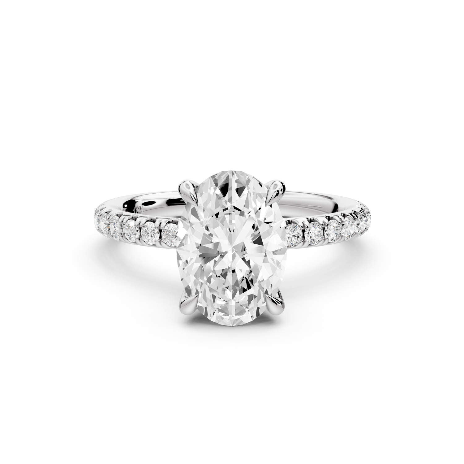 Elissa - 2ct platinum Oval Classic Solitaire Engagement Ring with Shared-Prong Pavé Band