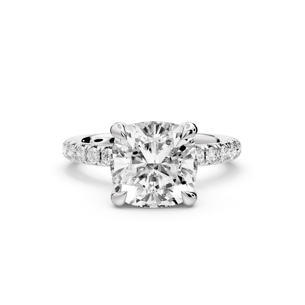 Elissa - 3ct platinum Cushion Classic Solitaire Engagement Ring with Shared-Prong Pavé Band