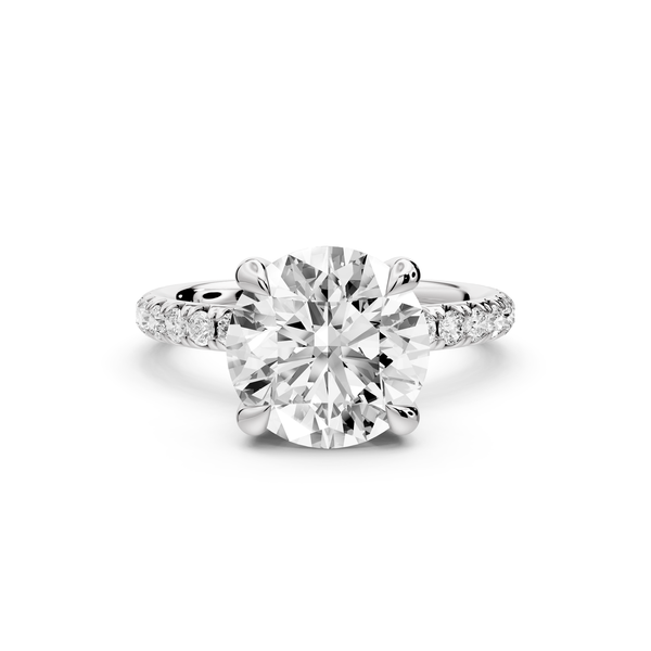 Elissa - 3ct platinum Round Classic Solitaire Engagement Ring with Shared-Prong Pavé Band