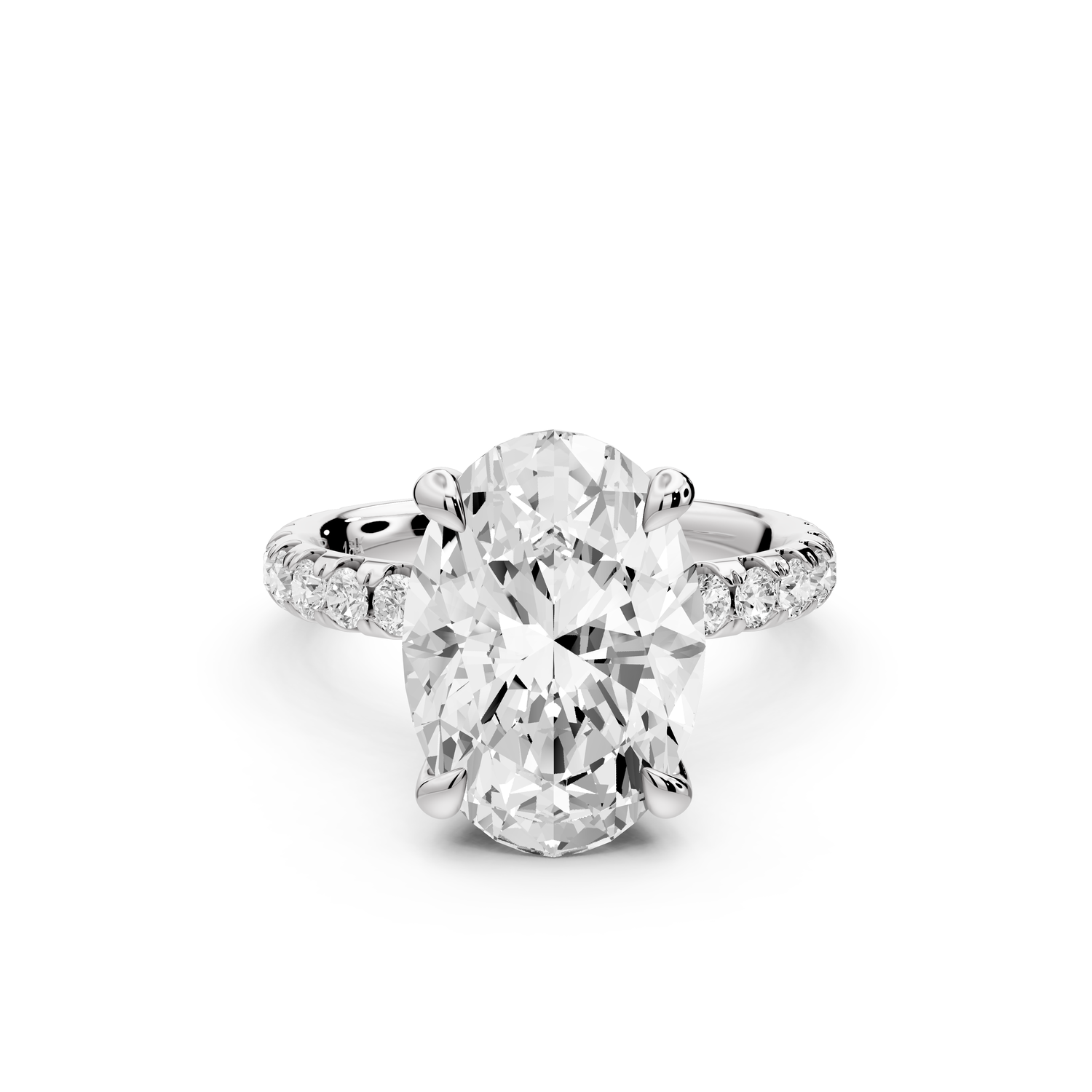 Elissa - 4ct platinum Oval Classic Solitaire Engagement Ring with Shared-Prong Pavé Band