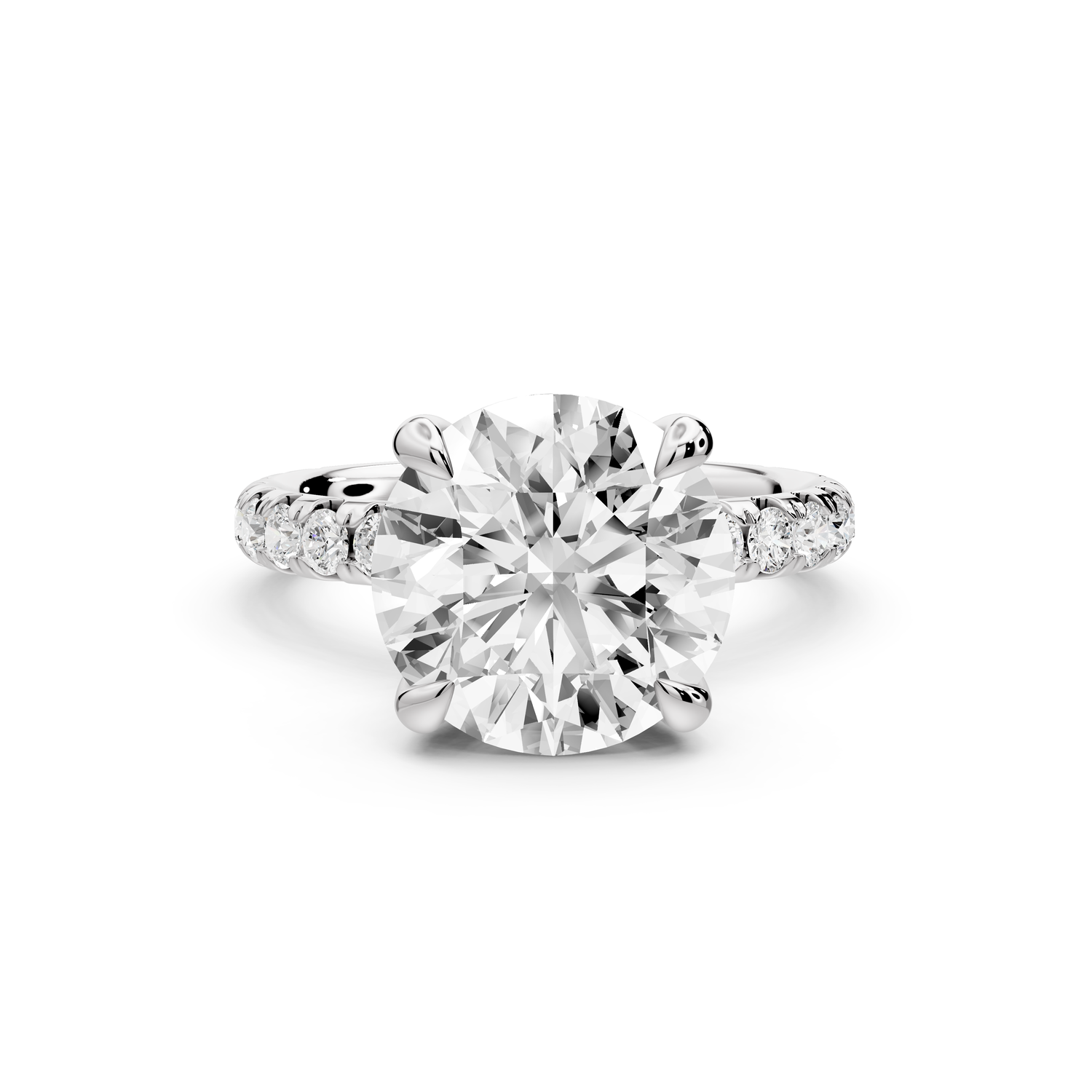 Elissa - 4ct platinum Round Classic Solitaire Engagement Ring with Shared-Prong Pavé Band