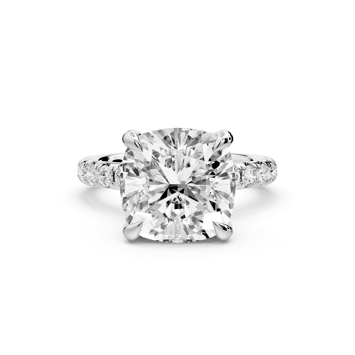Elissa - 5ct platinum Cushion Classic Solitaire Engagement Ring with Shared-Prong Pavé Band