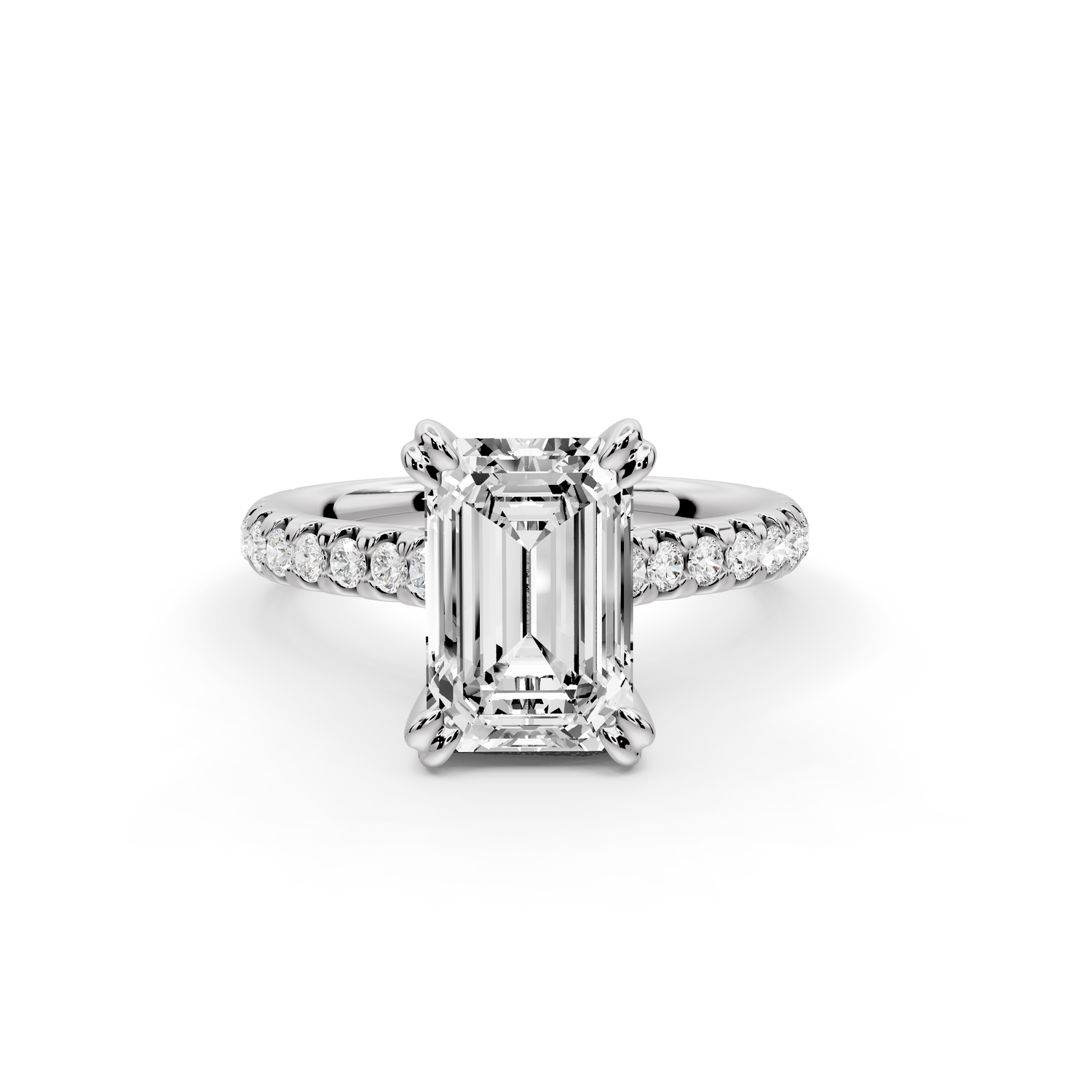 Isabella - 2ct 14k white gold emerald hidden halo diamond bridge cathedral Pavé Engagement ring