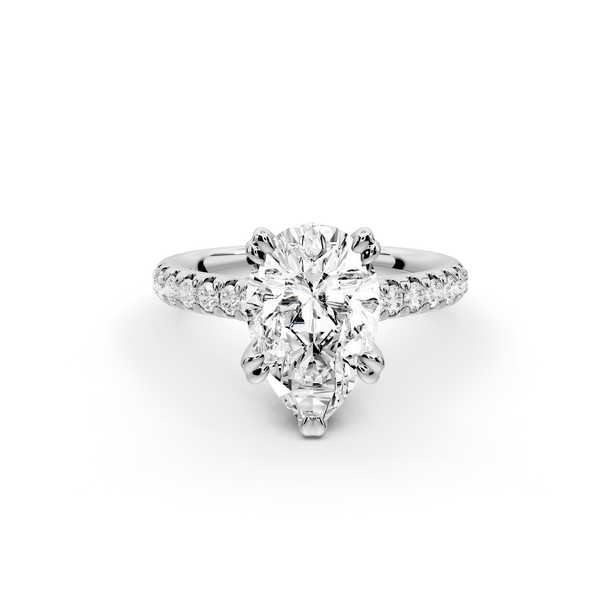 Isabella - 2ct 14k white gold pear hidden halo diamond bridge cathedral Pavé Engagement ring
