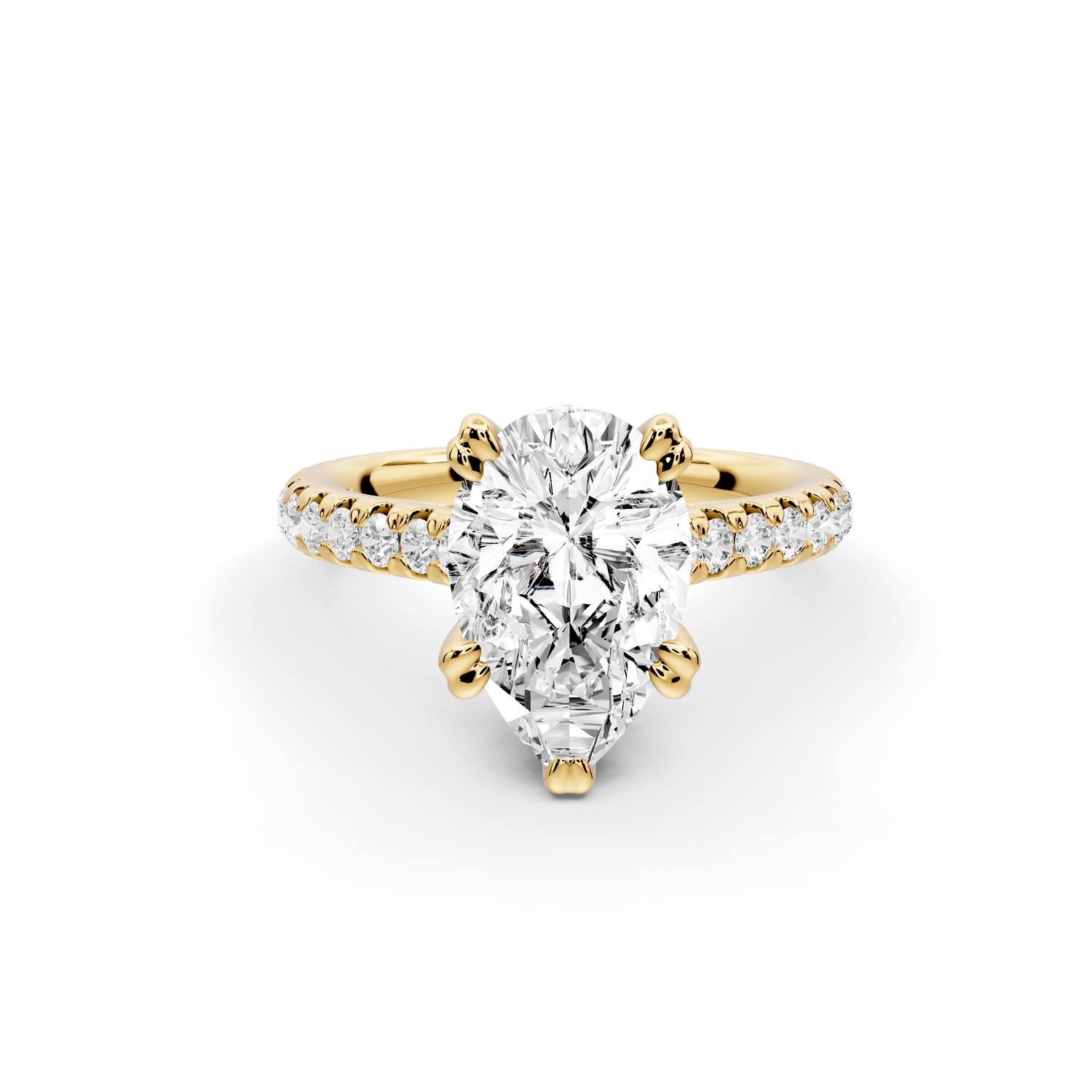 Isabella - 2ct 14k yellow gold pear hidden halo diamond bridge cathedral Pavé Engagement ring