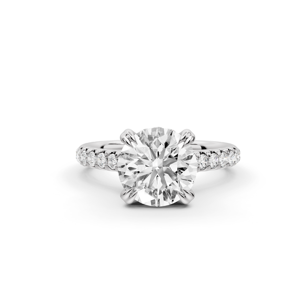 Isabella - 2ct 14k white gold round hidden halo diamond bridge cathedral Pavé engagment ring