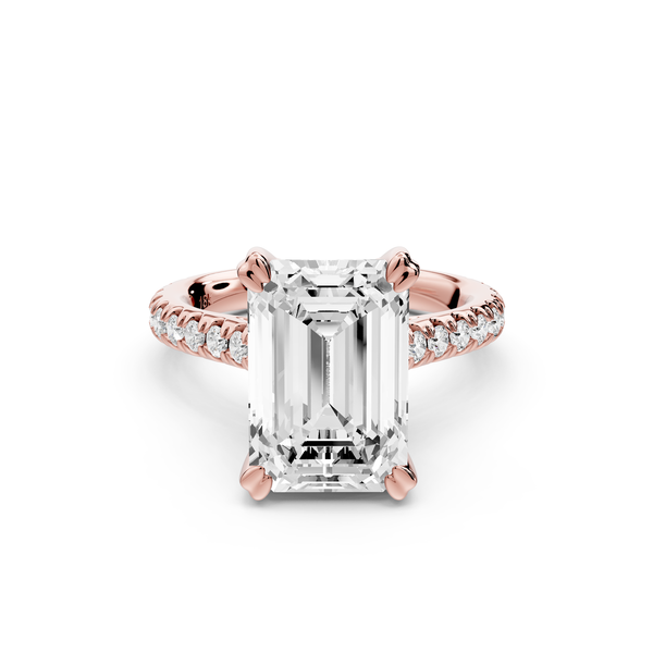 Isabella - 3ct 14k rose gold emerald hidden halo diamond bridge cathedral Pavé Engagement ring