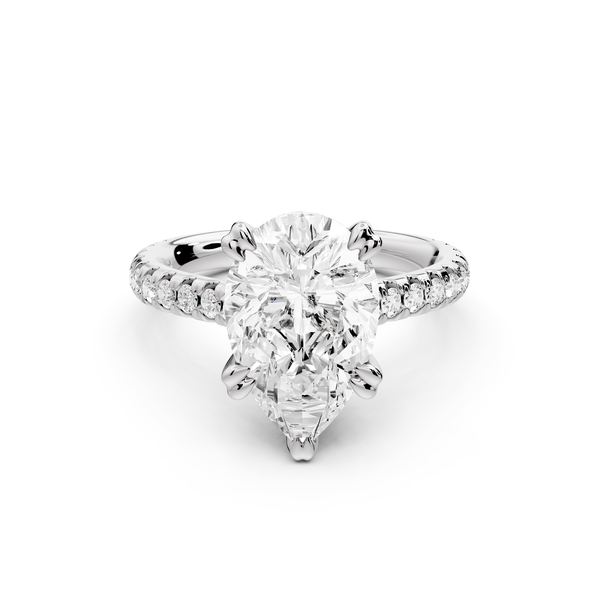 Isabella - 3ct 14k white gold pear hidden halo diamond bridge cathedral Pavé Engagement ring