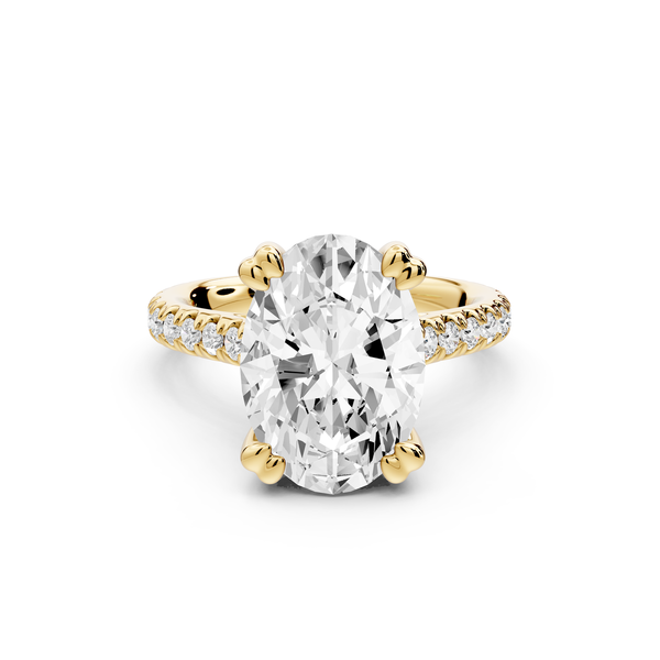 Isabella - 4ct 14k yellow gold oval hidden halo diamond bridge cathedral Pavé Engagement ring