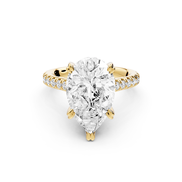 Isabella - 4ct 14k yellow gold pear hidden halo diamond bridge cathedral Pavé Engagement ring