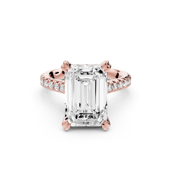 Isabella - 5ct 14k rose gold emerald hidden halo diamond bridge cathedral Pavé Engagement ring