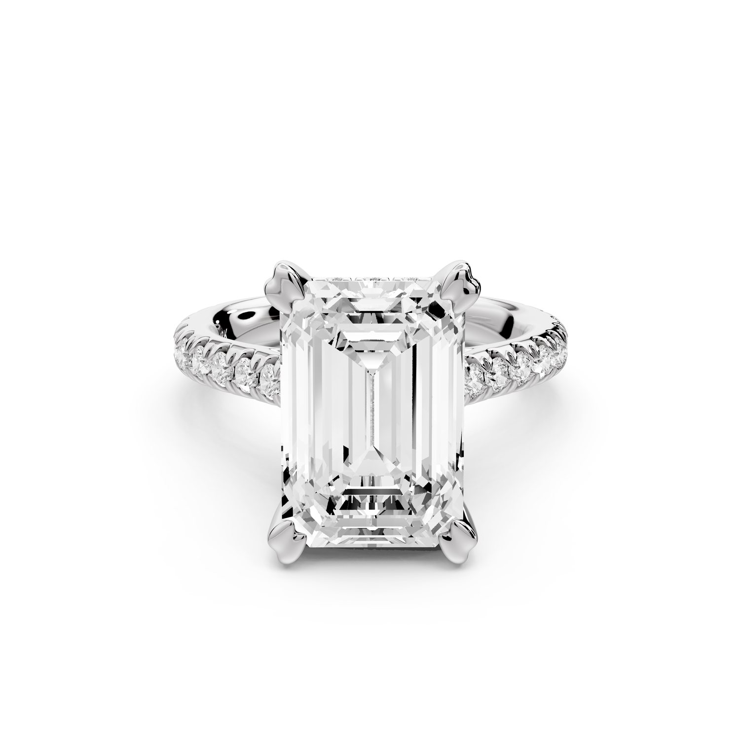 Isabella - 5ct 14k white gold emerald hidden halo diamond bridge cathedral Pavé Engagement ring