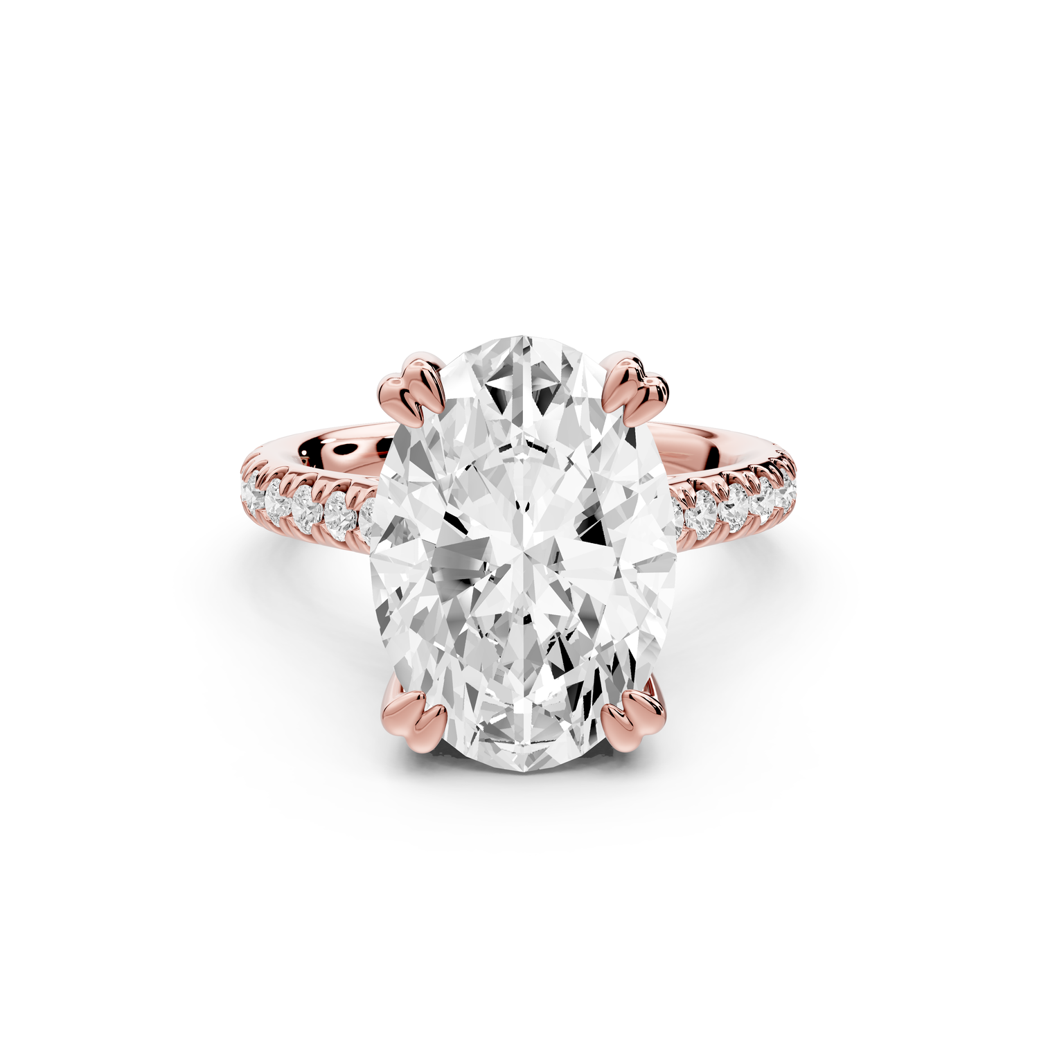 Isabella - 5ct 14k rose gold oval hidden halo diamond bridge cathedral Pavé Engagement ring